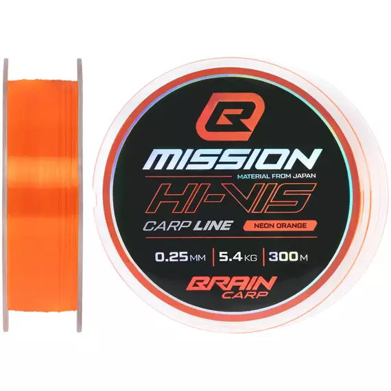 Волосінь Brain Mission Carp Line (Neon Orange) 300m 0.25mm 5.4kg, фото 